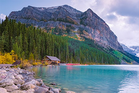 Lake Louise Canadian Rockies Banff national park, Beautiful autumn views of iconic Lake Louise