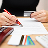 woman is opening bank account and checking credit card informations