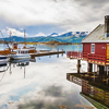 traditional fisherman houses rorbu and boats at Haholmen island, Norway