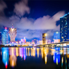 Macau cityscape at night, all hotel and tower are colorful lighten up with blue sky, Macau, China