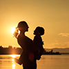 mom and son at the beach