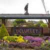 Welcome sign at the entrance of Ucluelet in the west coast of Vancouver Island, Canada