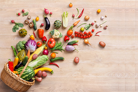 spilled basket of veggies