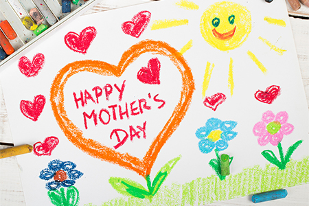 A vibrant, child-like drawing celebrating Mother's Day