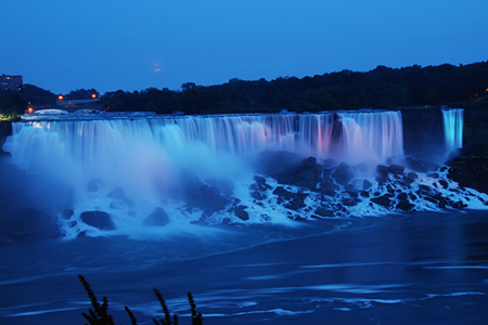 Niagara falls at night with lighting