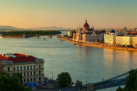 An amazing sunset view in the city of Budapest, Hungary