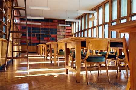 Low angle view of library with no people