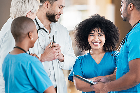A team working in hospital corridor