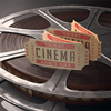 Cinema ticket over rolls of film; Concept