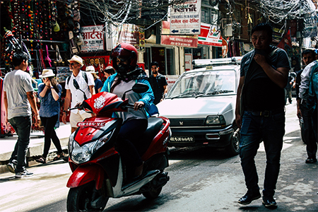 Kathmandu Nepal August 22, 2018 View of the Nepali traffic jam at Thamel street in Kathmandu in the 