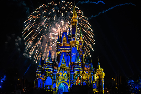 Spectacular fireworks show at Cinderella's Castle; Disneyland