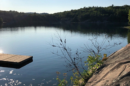 view of water and dock in Killarney Provincial Park