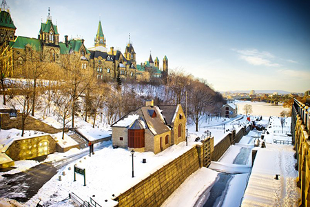 The Rideau Canal in Ottawa, Canada during winter.