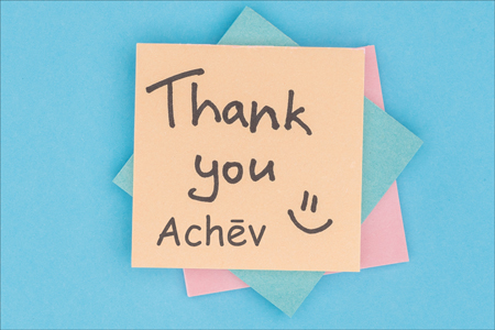 colorful sticky notes with thank you and Achev Logo