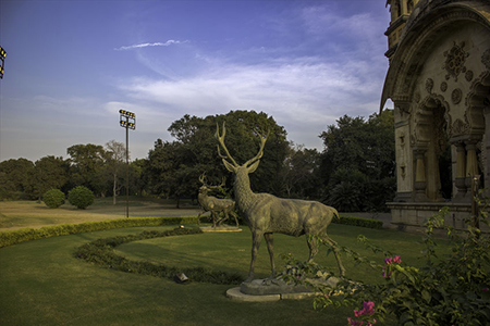 Vadodara, India - November 16, 2012: An exterior of the Lakshmi Vilas Palace in the state of Gujarat