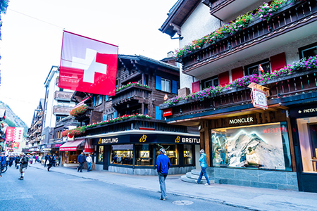 street in switzerland - flag hanging 