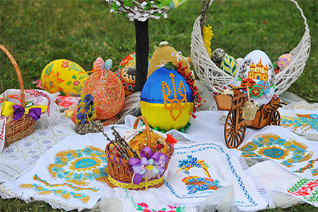 Uzhgorod in Ukraine April 06, 2017 Exhibition of Easter eggs