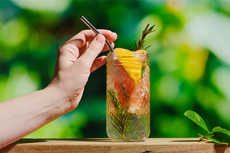 glass filled with a beverage