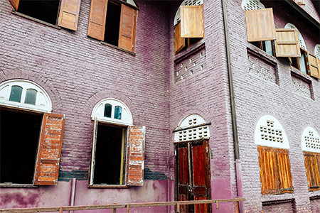 side view of classical brick British style building architecture