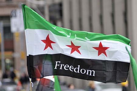 Syria flag with Freedom text