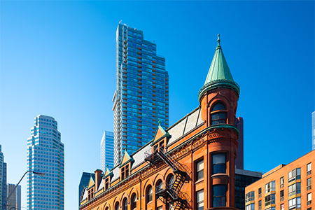 The famous Gooderham building and the skyscrapers, Toronto