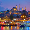 Istanbul, Turkey. View of the Golden Horn and the Suleymaniye Mosque at dusk.