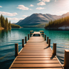 Wooden pier on the lake in the mountains