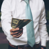 man holding banknote money to forward for solving one's problem