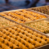 Honey baklava with walnut and pistachio, Turkish market assortment
