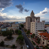 Aerial view of the Havana City, Capital of Cuba, during a vibrant cloudy day