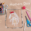 Child's drawing of mother; Background of old kraft paper, colored pencil, candy on a stick