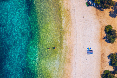 Aerial view of sandy beach on the island