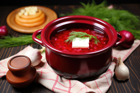 clay pot full of Broscht ready to serve