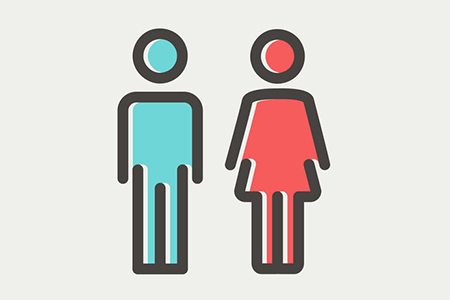 Male and female icon thin line for web and mobile, modern minimalistic flat design. Vector icon with