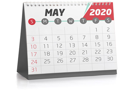 May White Office Calendar 2020 Isolated on White