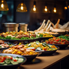 steaming hot dishes displayed on counter