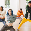 Image of diverse female and male hip hop dancers during training in dance club