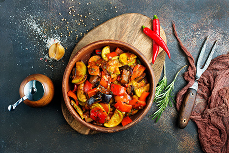 baked vegetables in bowl on a table