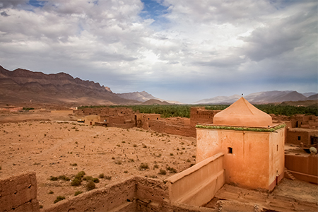 Ancient sandstone kasbah in Draa Valley, Morocco